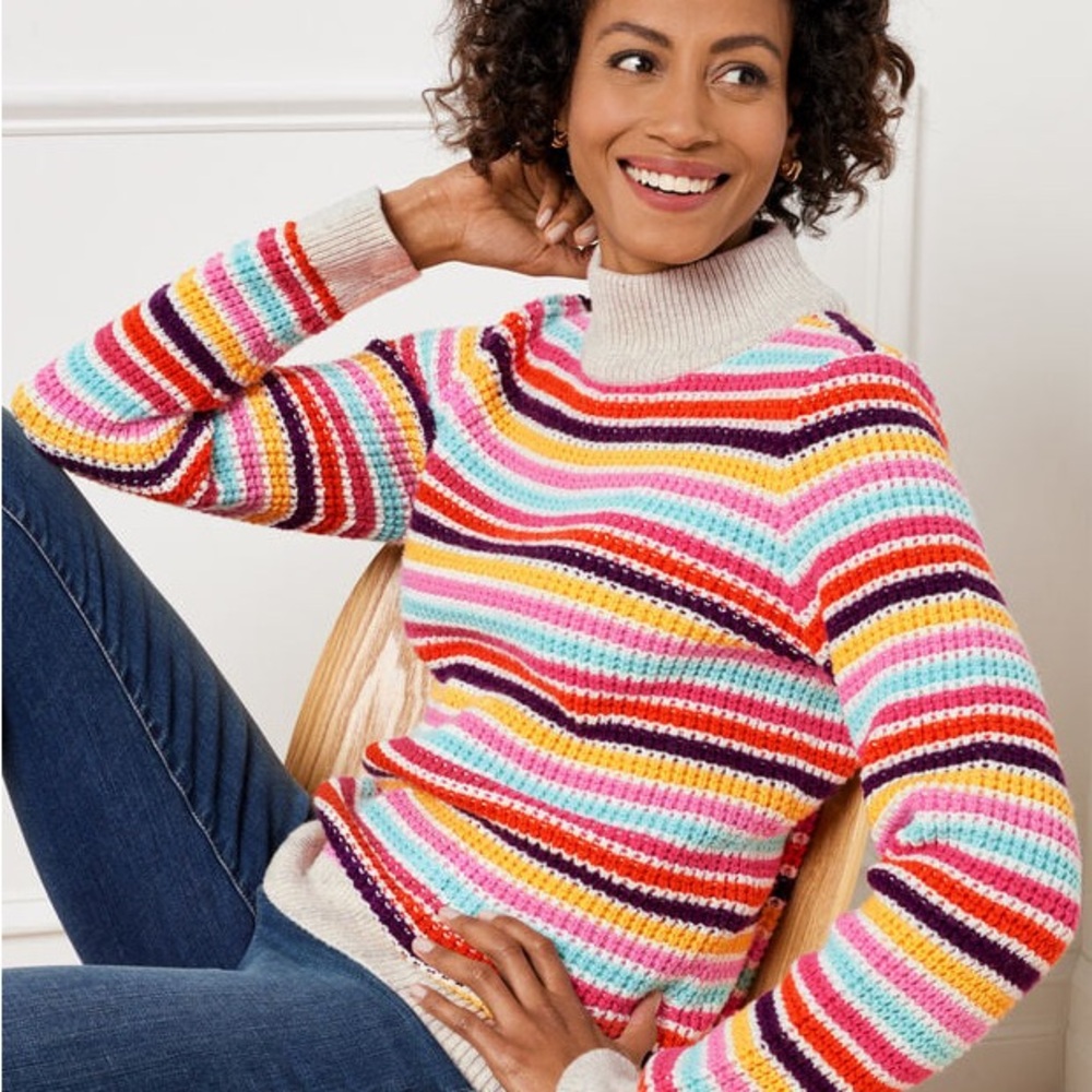 NWT-Talbots Vibrant Multicolor Sweater MOCKNECK SWEATER - HAPPY STRIPE (Size 2X)